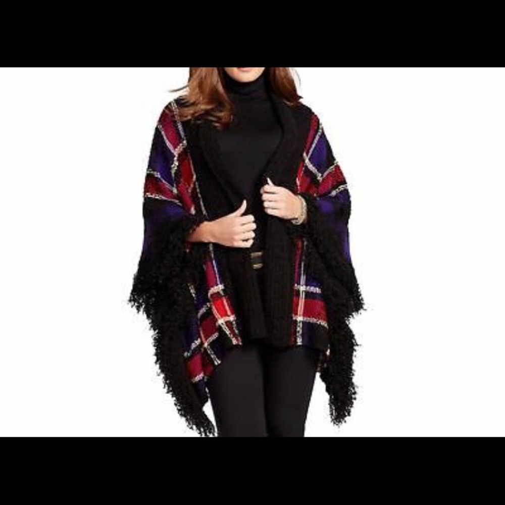 Ralph Lauren fringed plaid poncho